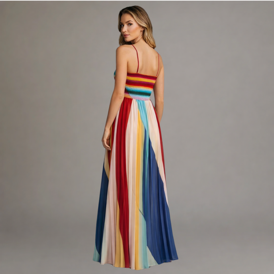 Giulia | Vestido largo sin tirantes con estampado de rayas multicolor