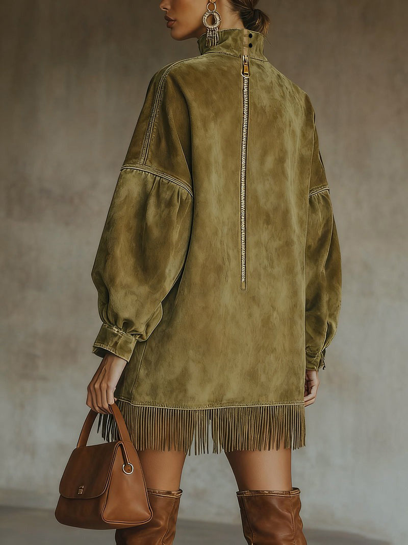 VESTIDO OVERSIZE DE ANTE CON FLECOS