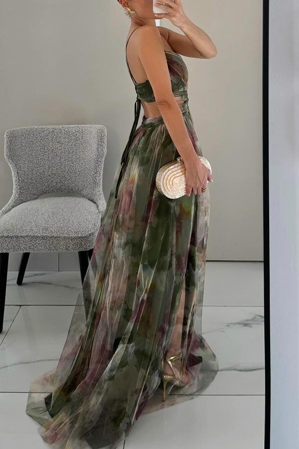 Giselle | Vestido largo de chiffon con estampado floral