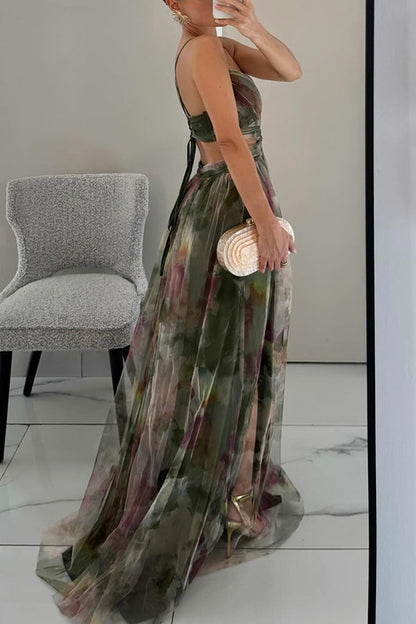 Giselle | Vestido largo de chiffon con estampado floral