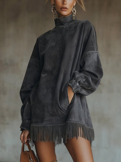 VESTIDO OVERSIZE DE ANTE CON FLECOS