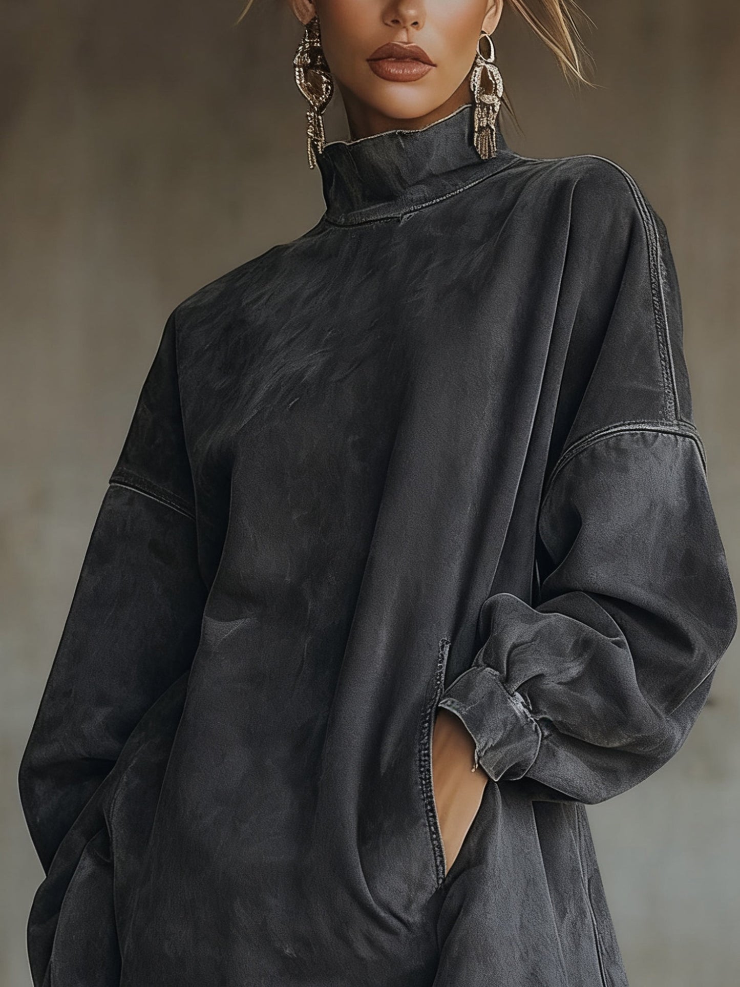 VESTIDO OVERSIZE DE ANTE CON FLECOS