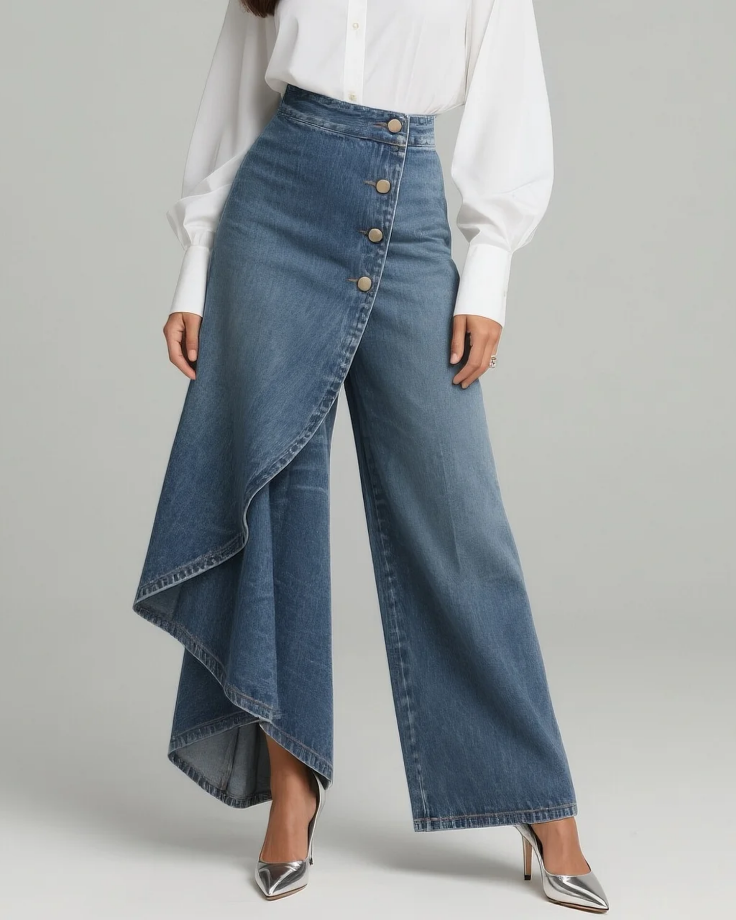 Jeans de pierna ancha con diseño cruzado