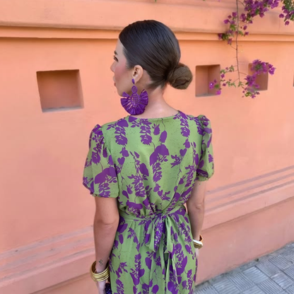 Andrea | Vestido midi estampado con escote en V y manga corta