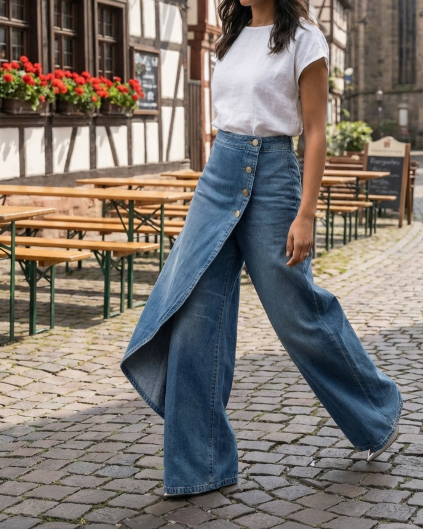 Jeans de pierna ancha con diseño cruzado