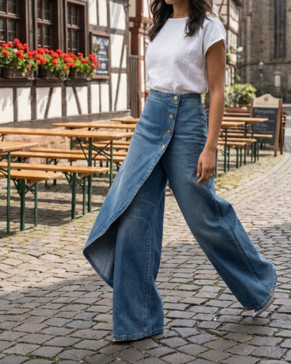 Jeans de pierna ancha con diseño cruzado