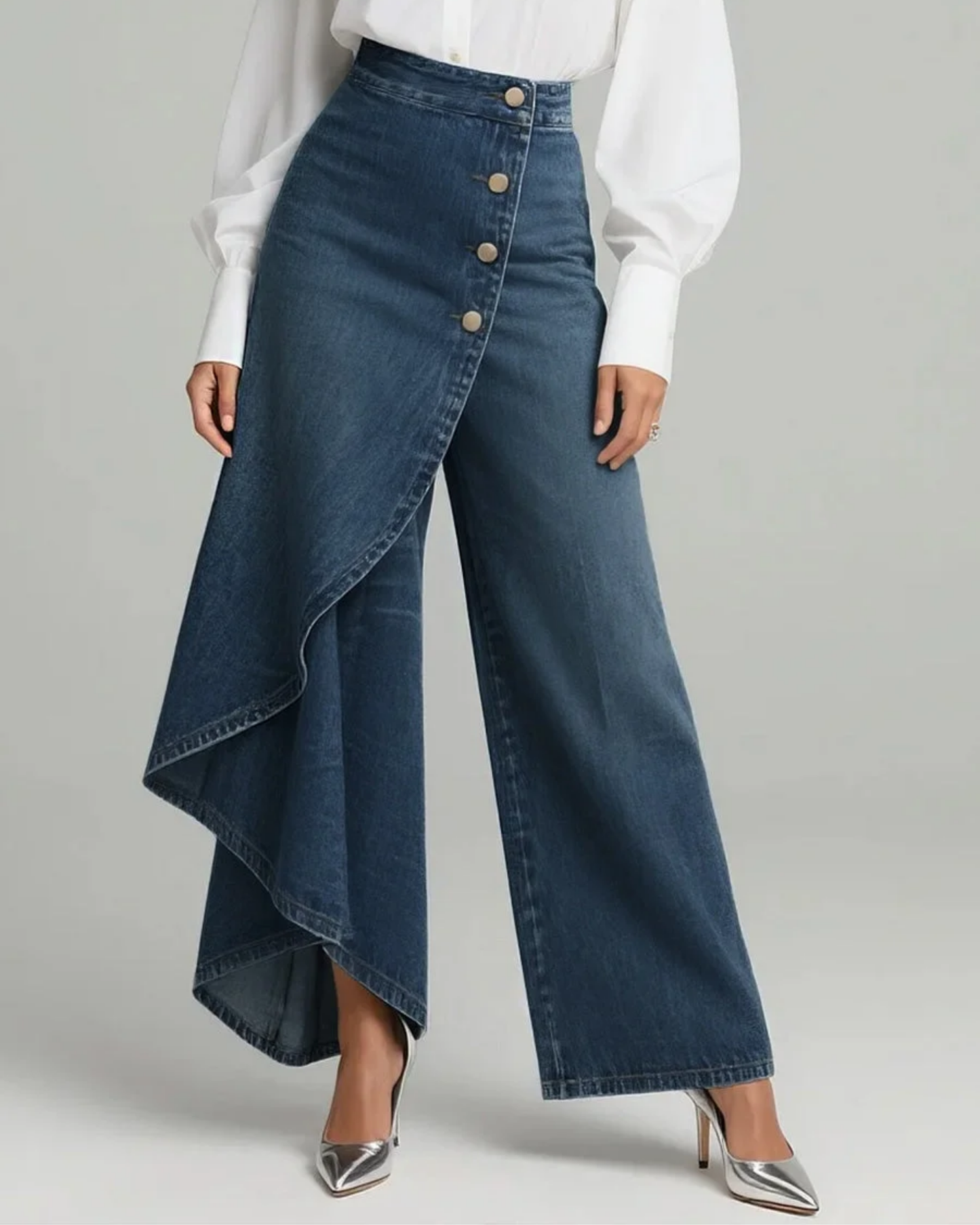 Jeans de pierna ancha con diseño cruzado