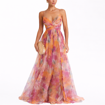 Giselle | Vestido largo de chiffon con estampado floral