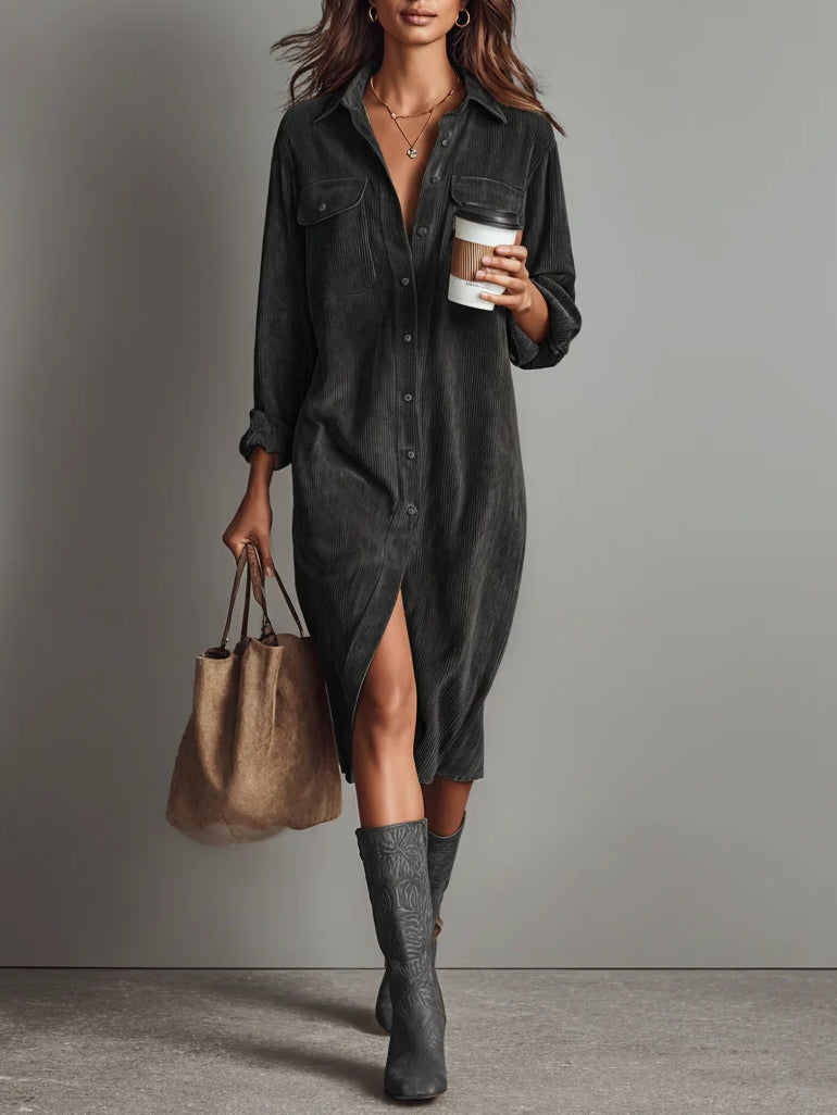 VESTIDO CORDUROY OLIVE MIDI