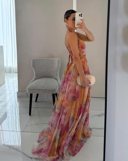 Giselle | Vestido largo de chiffon con estampado floral