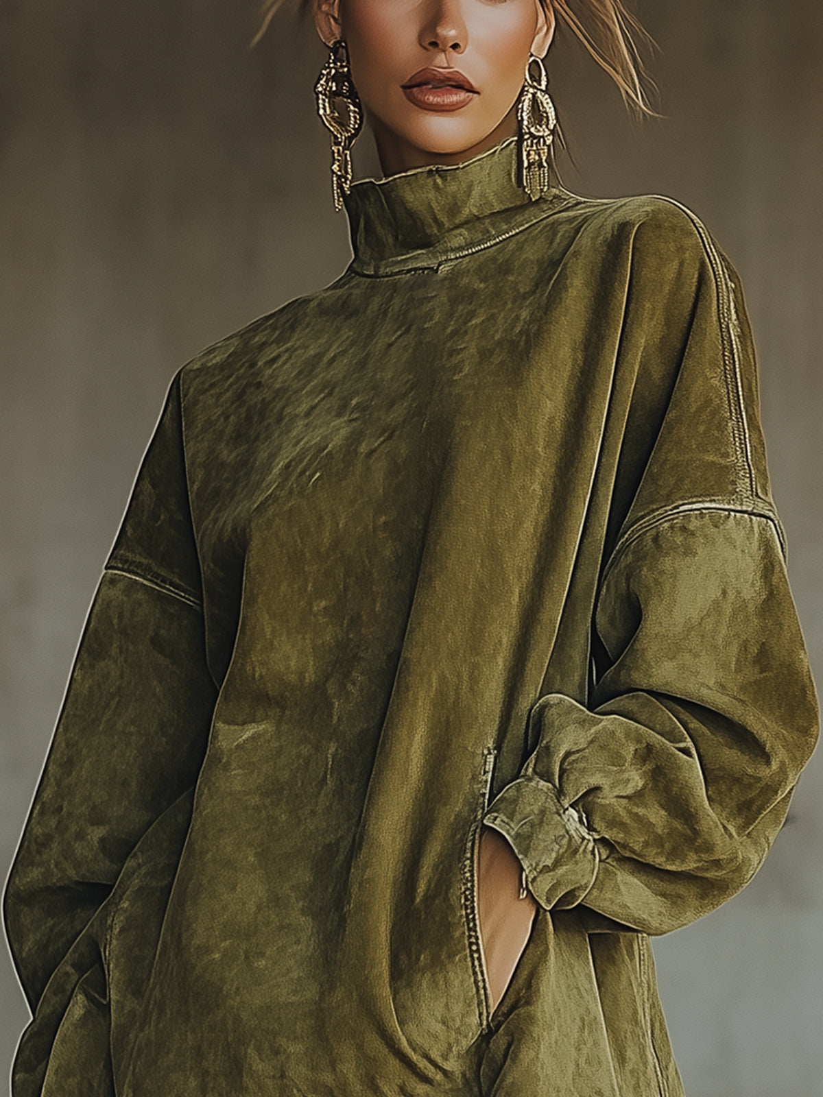 VESTIDO OVERSIZE DE ANTE CON FLECOS