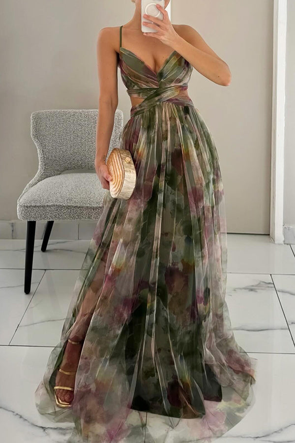 Giselle | Vestido largo de chiffon con estampado floral