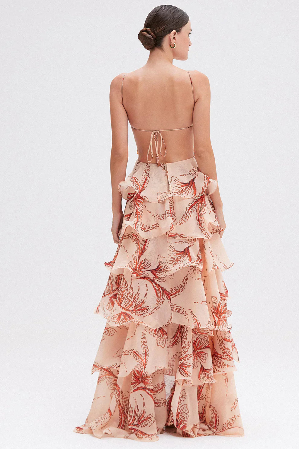 Nahia | Vestido largo con volantes y escote halter estampado