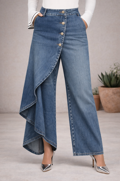 Jeans de pierna ancha con diseño cruzado