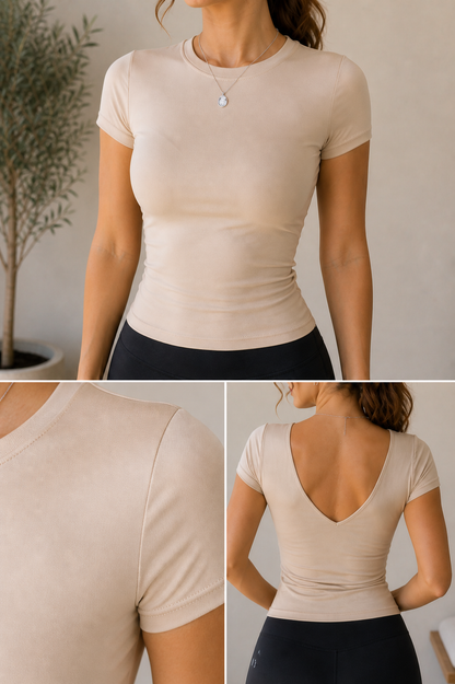 Camiseta Basic Soft Beige y negro