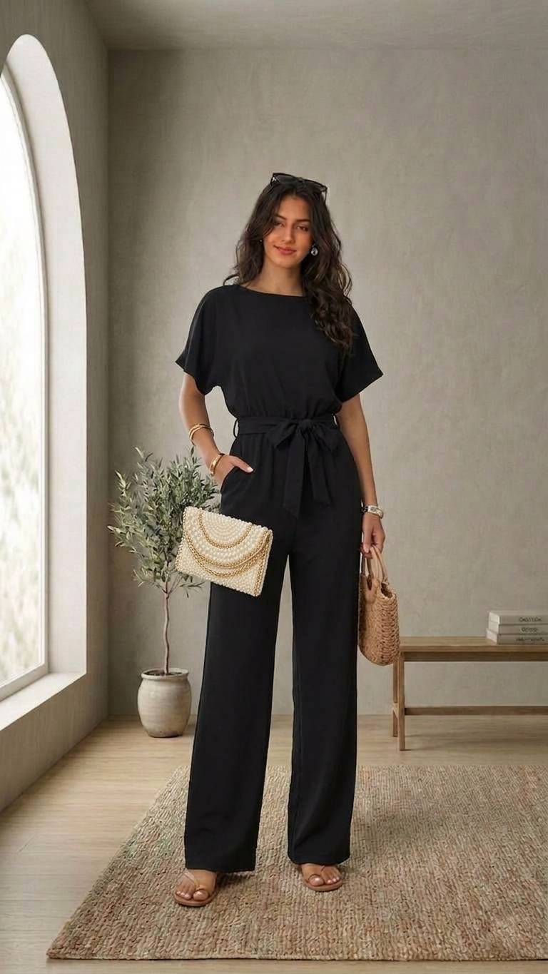 Mono elegante con pantalón amplio
