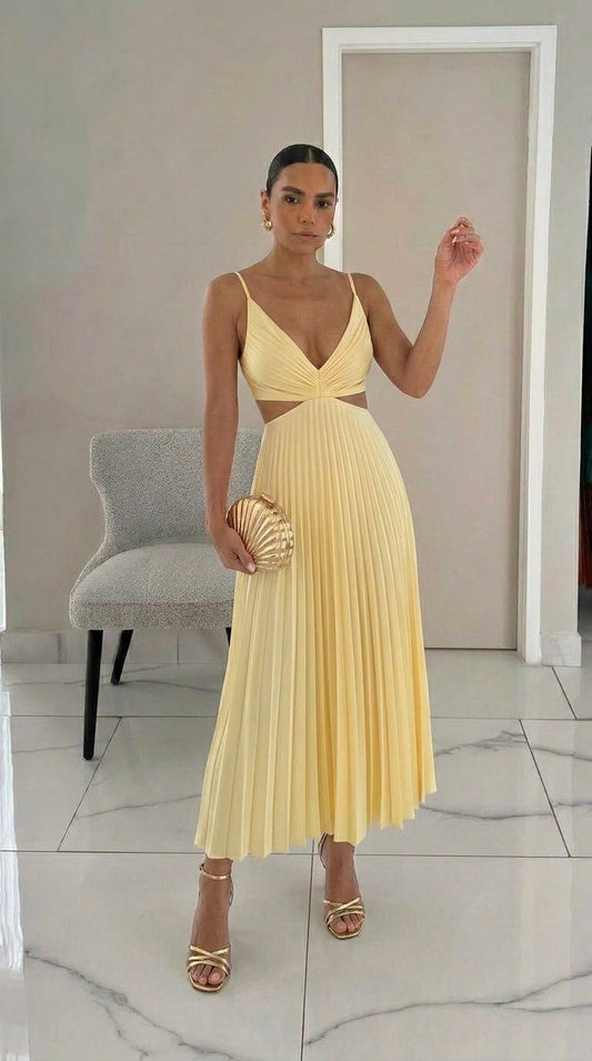 Marie | Vestido midi plisado con tirantes finos