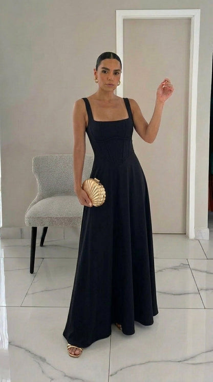 Sofie | Vestido midi con escote cuadrado y falda evasé