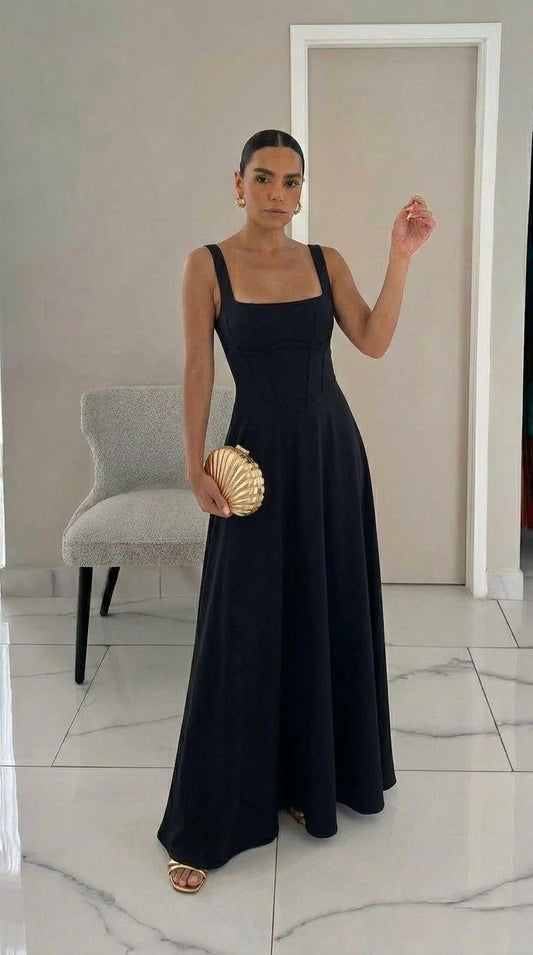 Sofie | Vestido midi con escote cuadrado y falda evasé