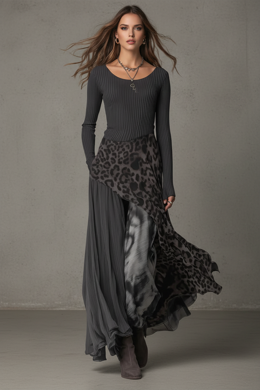 NERISSA - VESTIDO MAXI SATINADO ANIMAL PRINT
