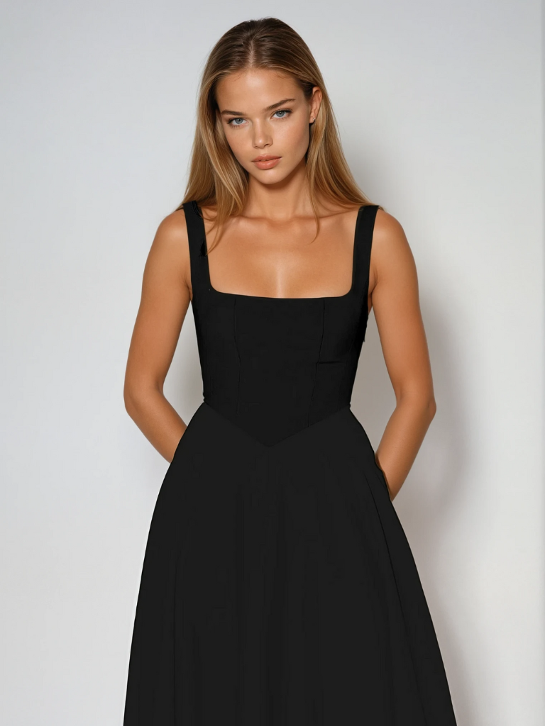 Sofie | Vestido midi con escote cuadrado y falda evasé