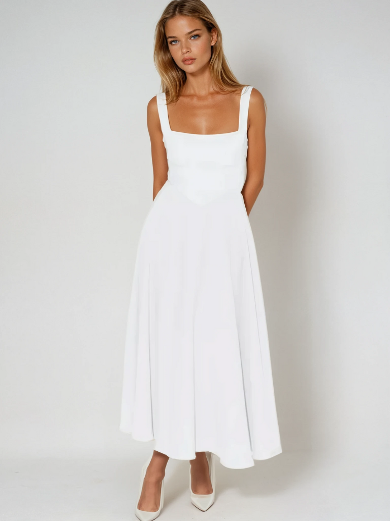 Sofie | Vestido midi con escote cuadrado y falda evasé