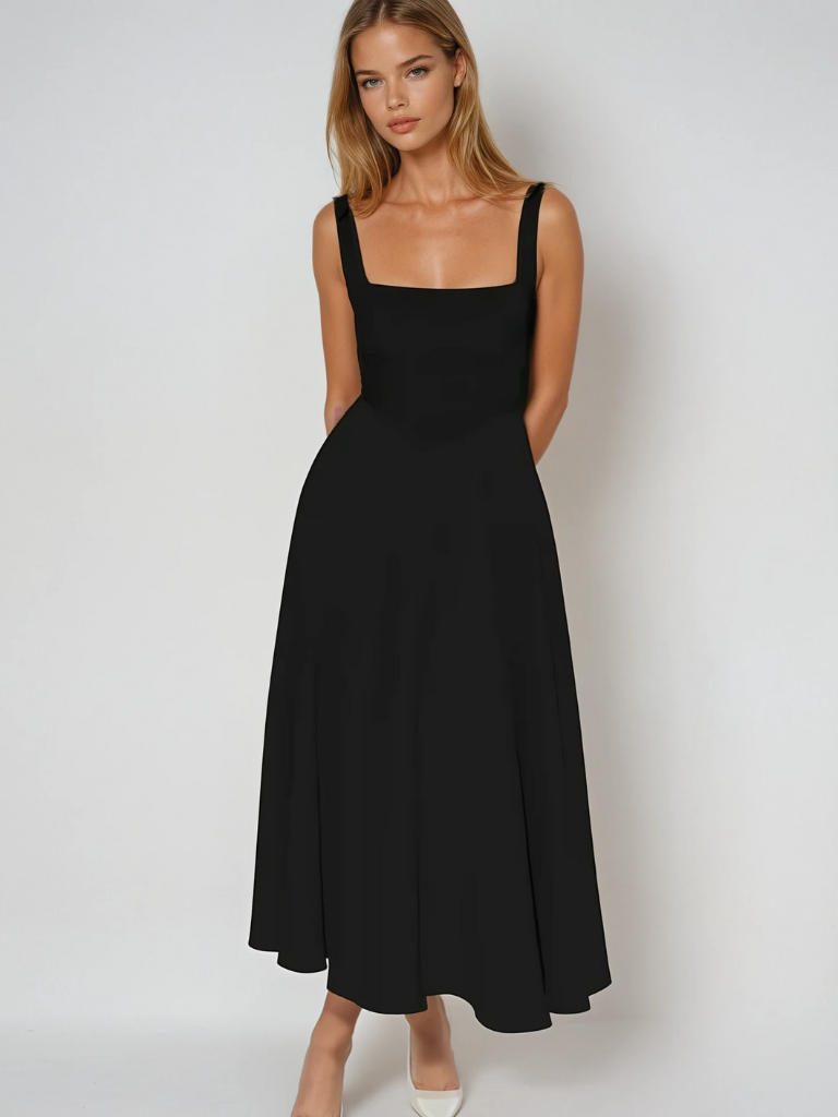 Sofie | Vestido midi con escote cuadrado y falda evasé