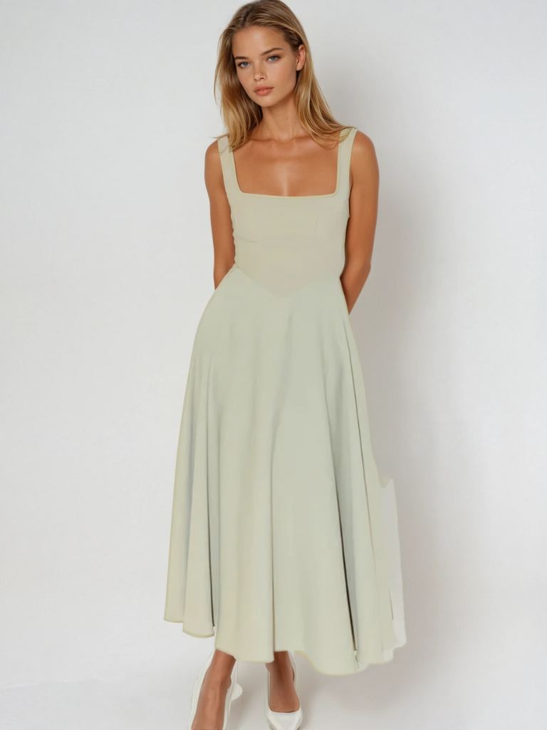 Sofie | Vestido midi con escote cuadrado y falda evasé