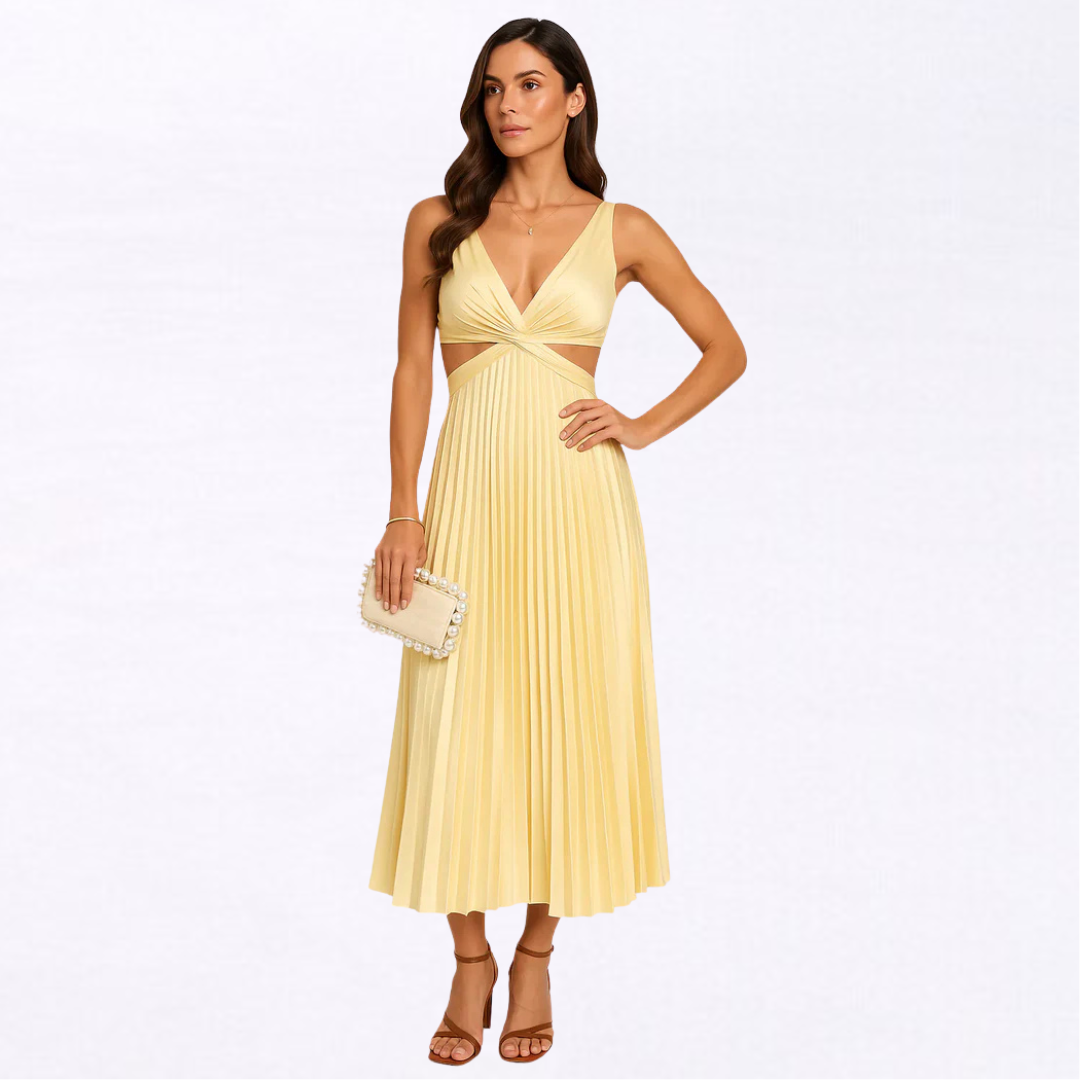 Marie | Vestido midi plisado con tirantes finos