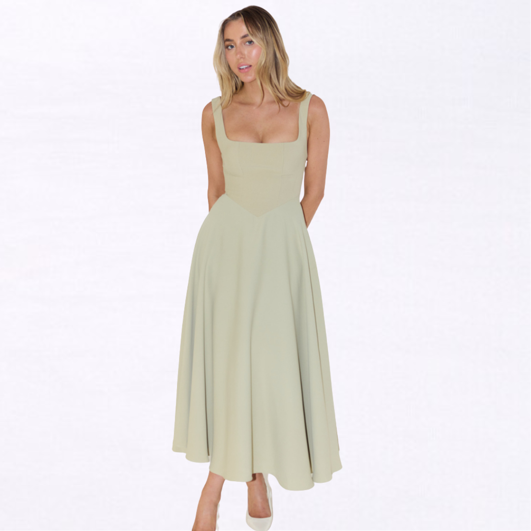 Sofie | Vestido midi con escote cuadrado y falda evasé