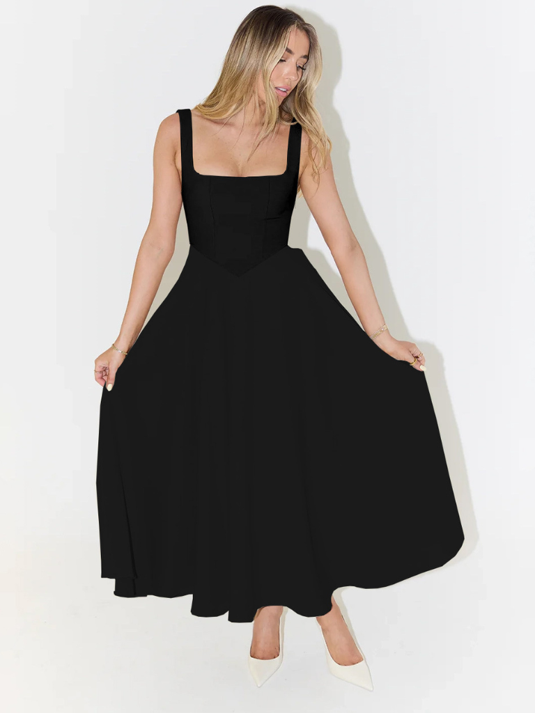 Sofie | Vestido midi con escote cuadrado y falda evasé