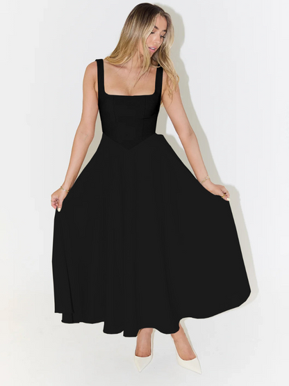 Sofie | Vestido midi con escote cuadrado y falda evasé