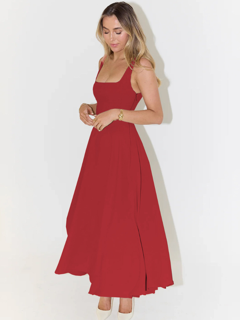 Sofie | Vestido midi con escote cuadrado y falda evasé