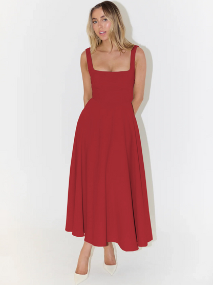 Sofie | Vestido midi con escote cuadrado y falda evasé