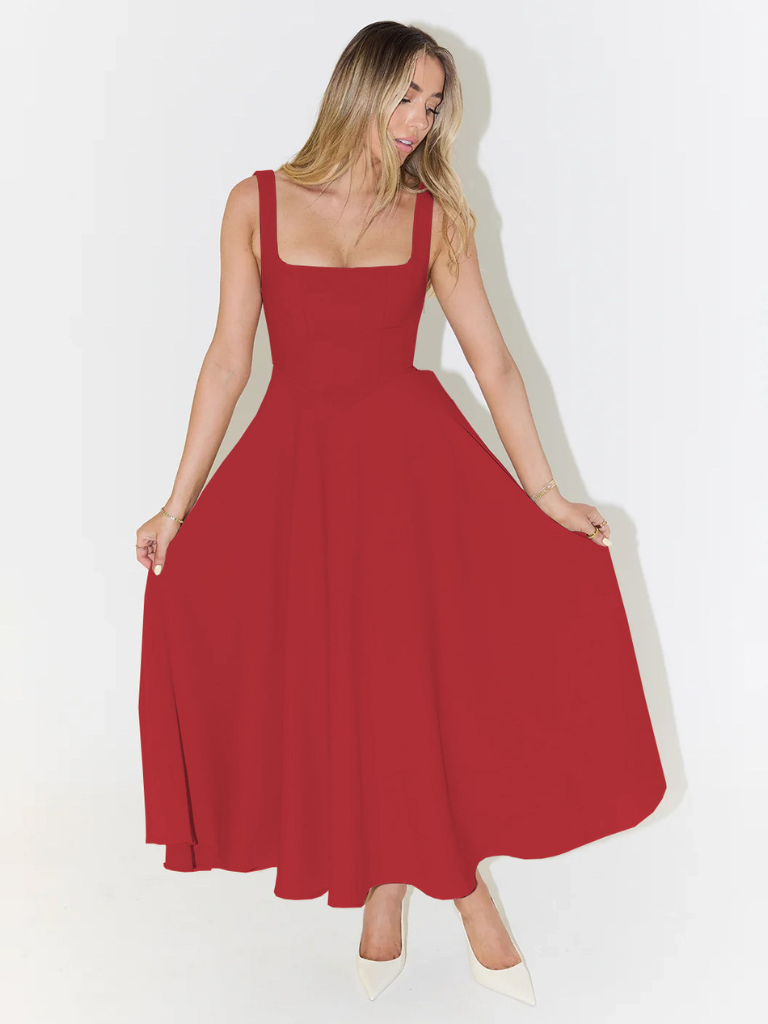 Sofie | Vestido midi con escote cuadrado y falda evasé