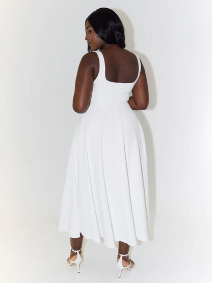 Sofie | Vestido midi con escote cuadrado y falda evasé
