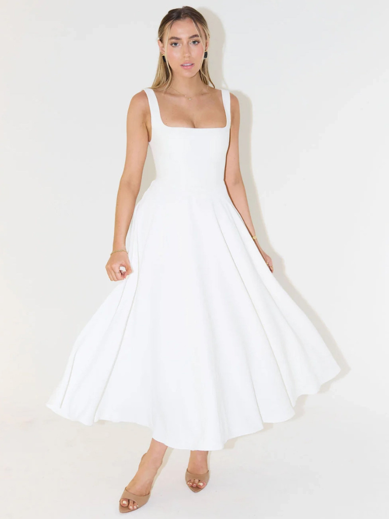 Sofie | Vestido midi con escote cuadrado y falda evasé