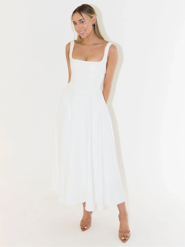 Sofie | Vestido midi con escote cuadrado y falda evasé