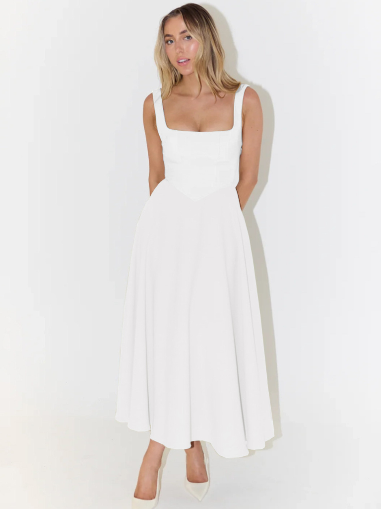 Sofie | Vestido midi con escote cuadrado y falda evasé
