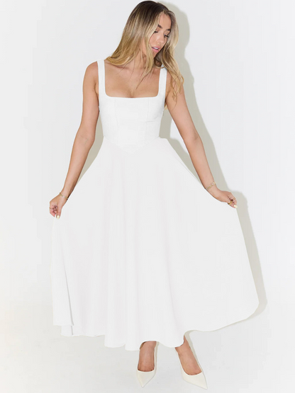 Sofie | Vestido midi con escote cuadrado y falda evasé