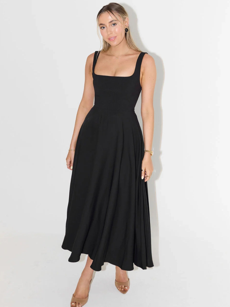 Sofie | Vestido midi con escote cuadrado y falda evasé