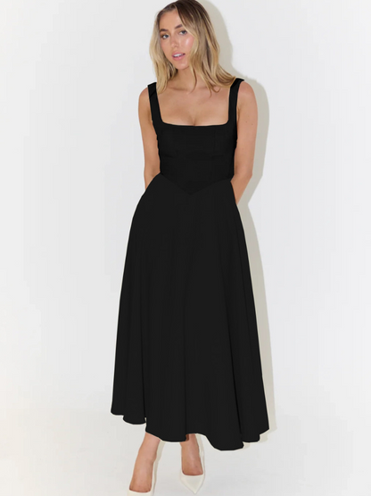 Sofie | Vestido midi con escote cuadrado y falda evasé