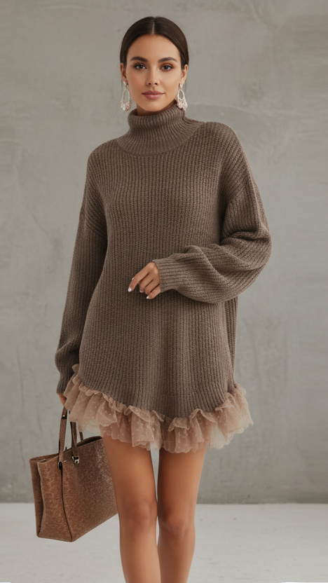 VESTIDO FRINGE TAUPE