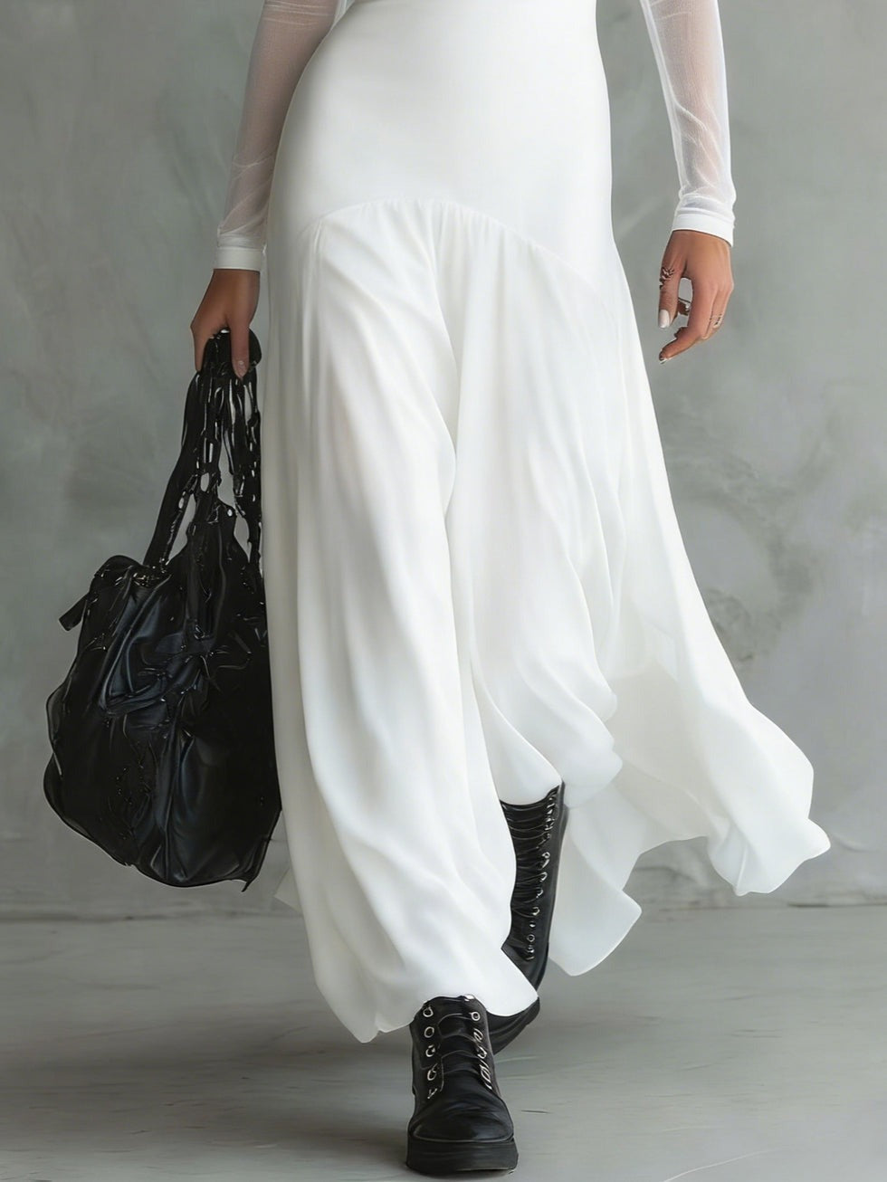 VESTIDO LARGO FLUIDO DE CORTE ELEGANTE