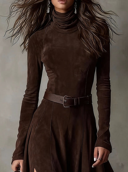 VESTIDO SUEDE CHOCOLATE HIGH NECK