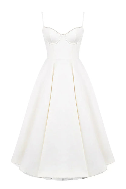 Arielle | Vestido midi sin tirantes con falda amplia