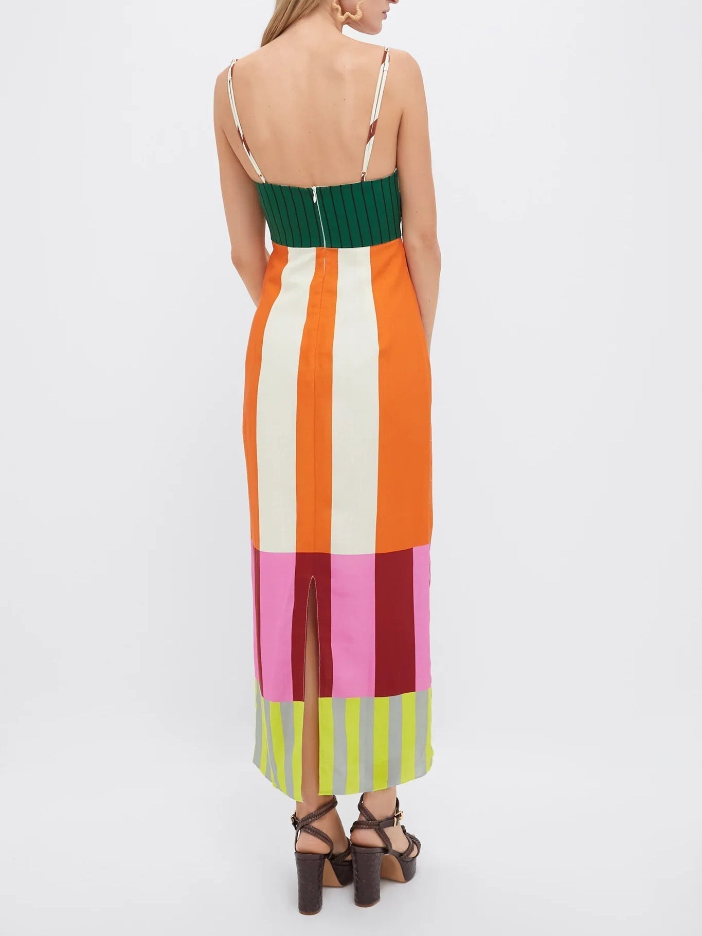 Paloma | Vestido midi de rayas multicolor con tirantes finos