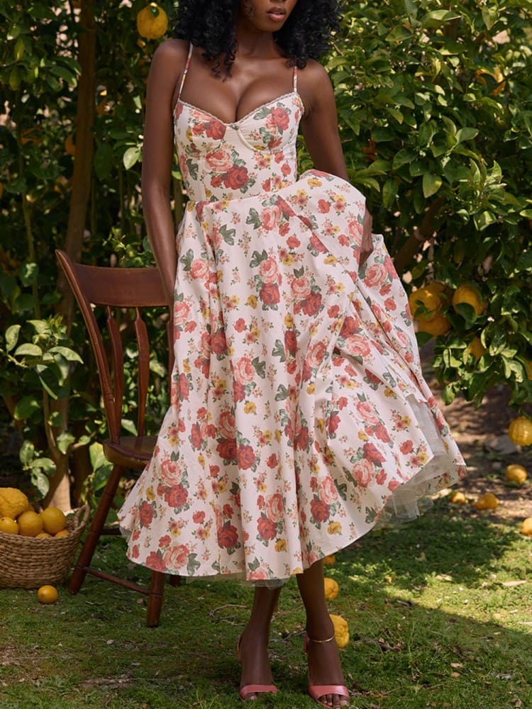 Arielle | Vestido midi sin tirantes con falda amplia