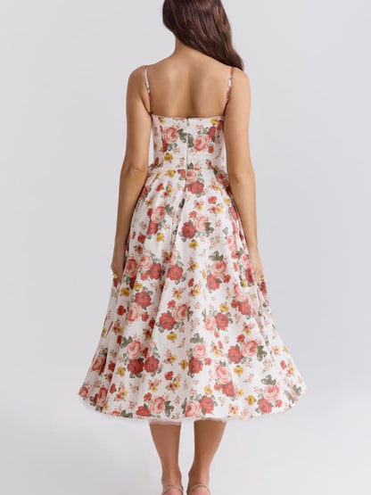 Arielle | Vestido midi sin tirantes con falda amplia