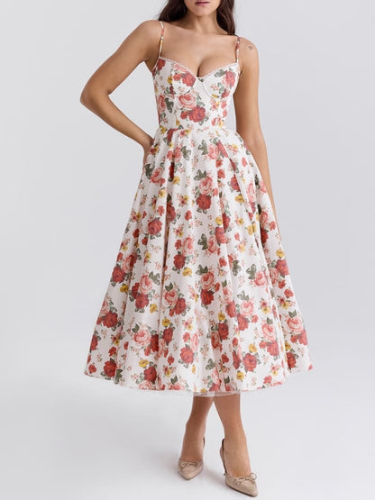 Arielle | Vestido midi sin tirantes con falda amplia